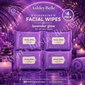 4-Pack Ashley Belle Collection Lavender Glow Cleansing Facial Wipes